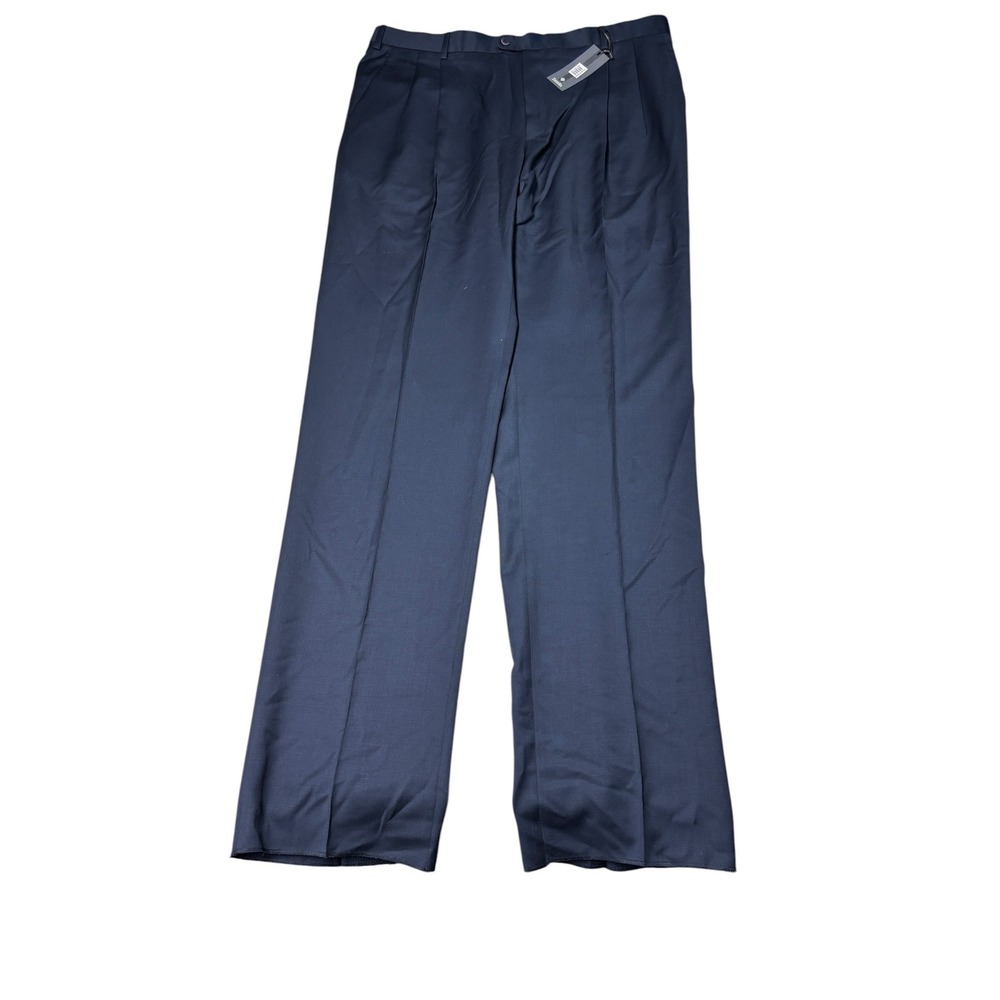 NWT Zanella Bennett Navy Blue Pleated Wool Dress Pants Mens 40X38 Flaw Italy